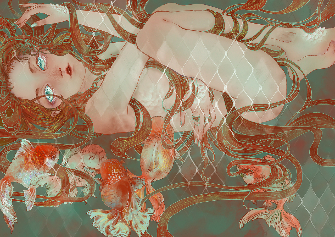 少女与金鱼（图ZMTE0NDE4MTcy） - 创作习作 - 站酷设计师皮翁原创素材 - 站酷ZCOOL