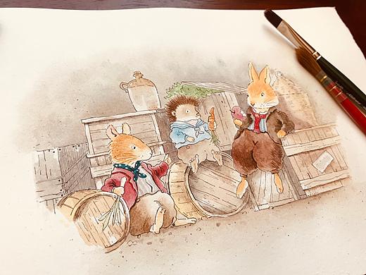 狐狸村钢笔淡彩