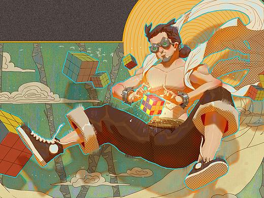 一个玩魔方的人