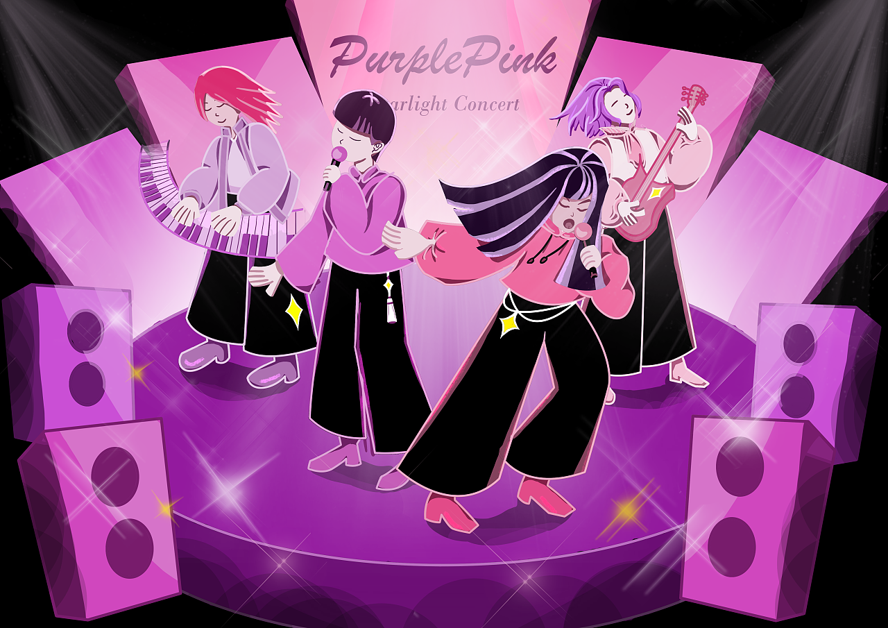 purplepink四人乐团|插画|创作习作|zk泡泡 - 原创作品 - 站酷 (zcool