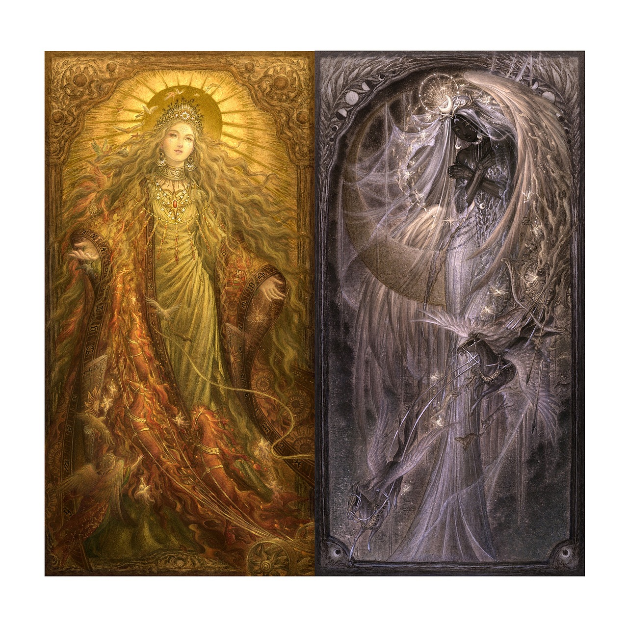 《日神》与《月神》合集|插画|艺术插画|何塞特herset_原创作品-站酷z