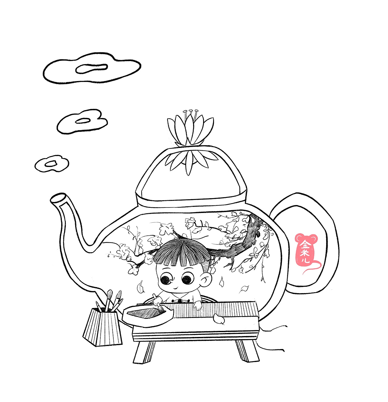 国风小插画 《幽静》系列（图ZMjYzNzE4Mjky） - 儿童插画 - 站酷设计师金米儿原创素材 - 站酷ZCOOL
