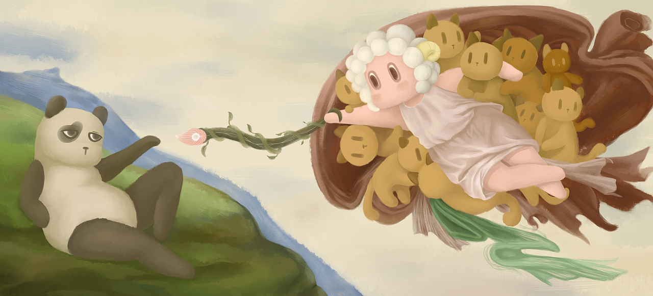 亚当的诞生小肉羊油画演绎系列