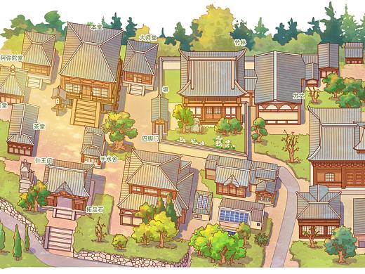 日本建筑手绘地图 旅游导览地图