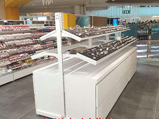 kkv化妆品中岛柜哑白烤漆货架广州九川