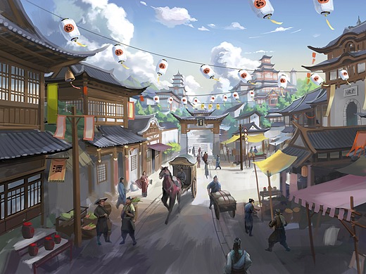 小镇街道场景设计