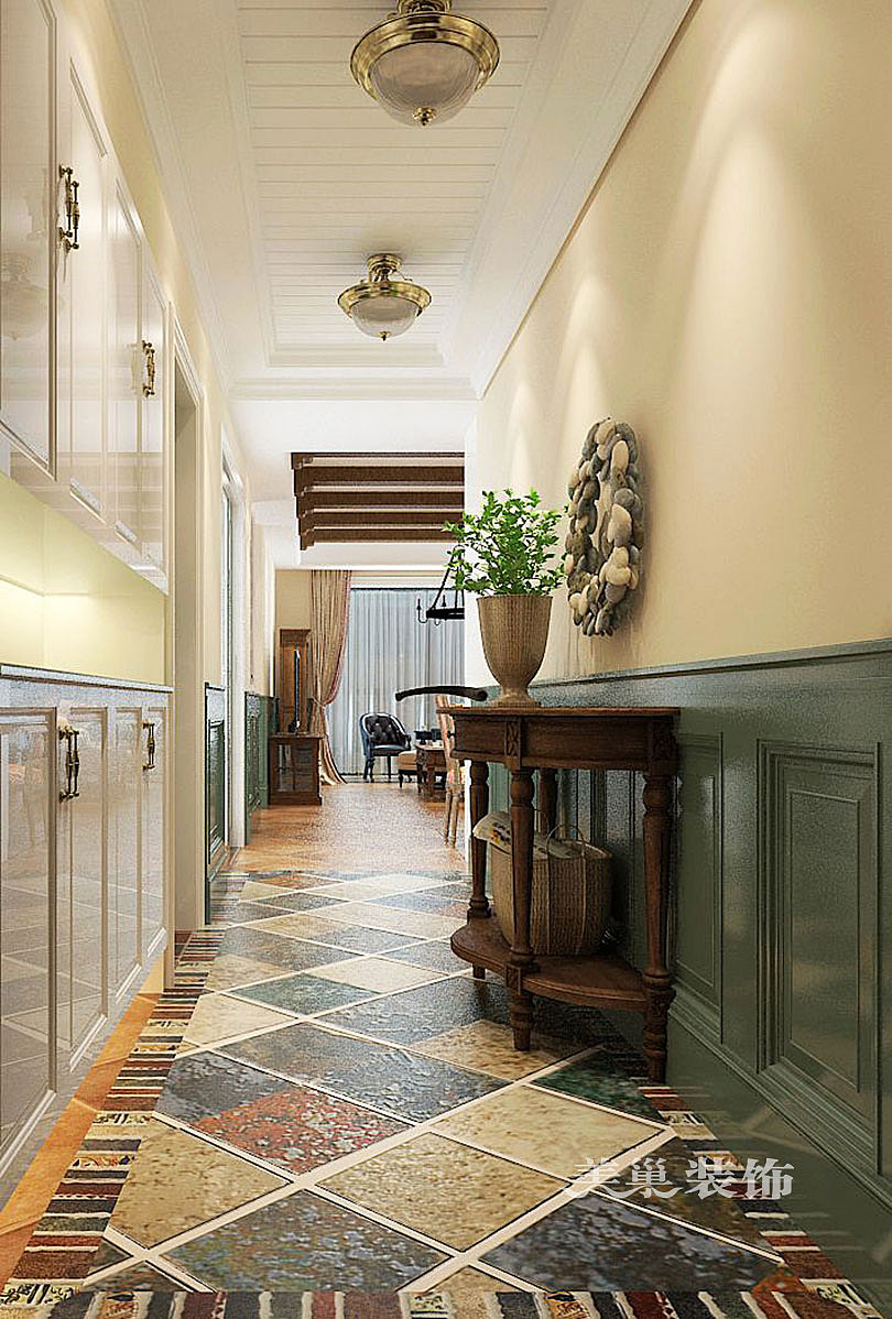 保利永威西溪花园142平四室两厅美式乡村装修效果图——玄关样板间