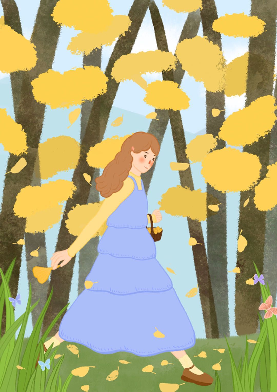 一组秋天的原创插画