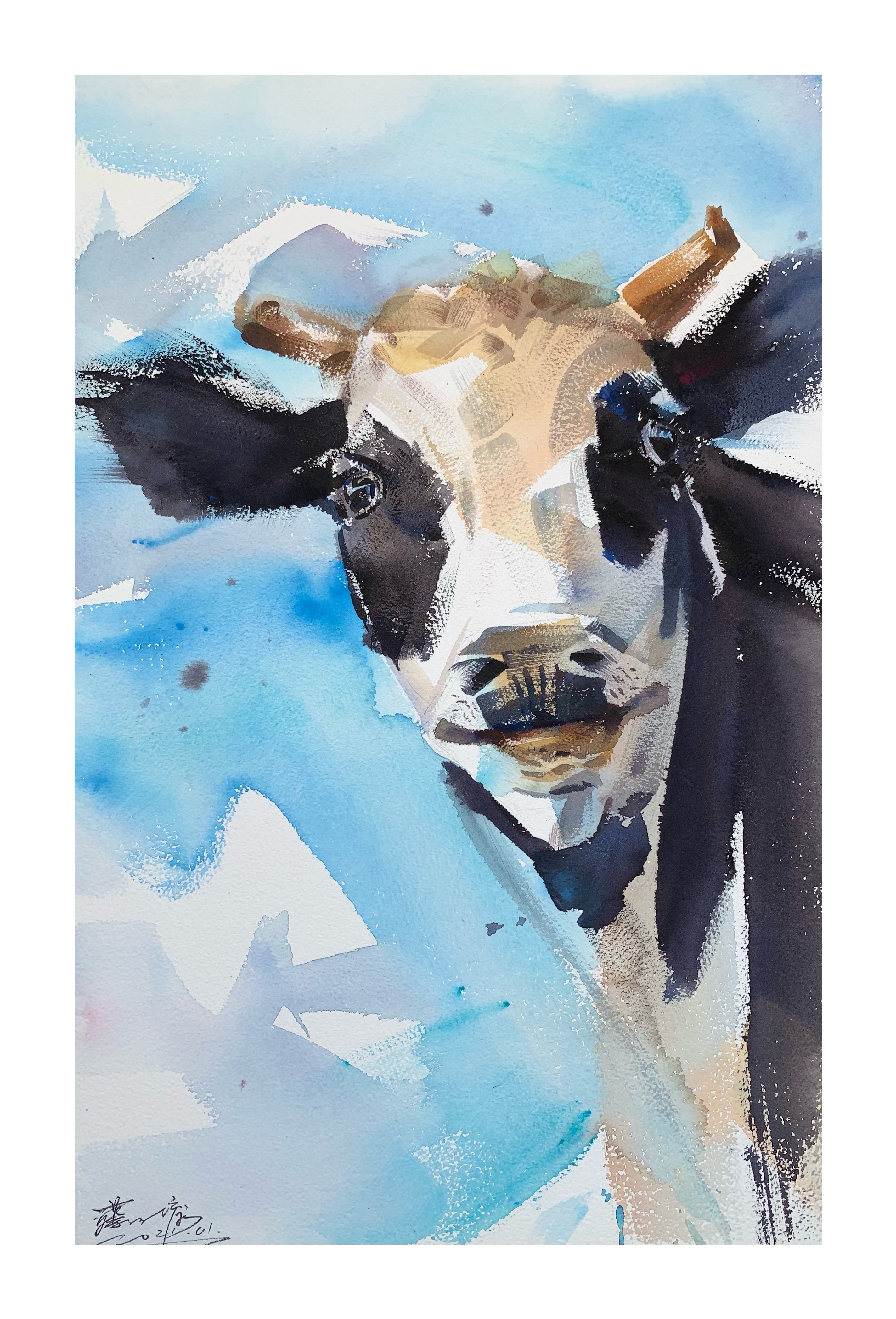 牛水彩画简单图片