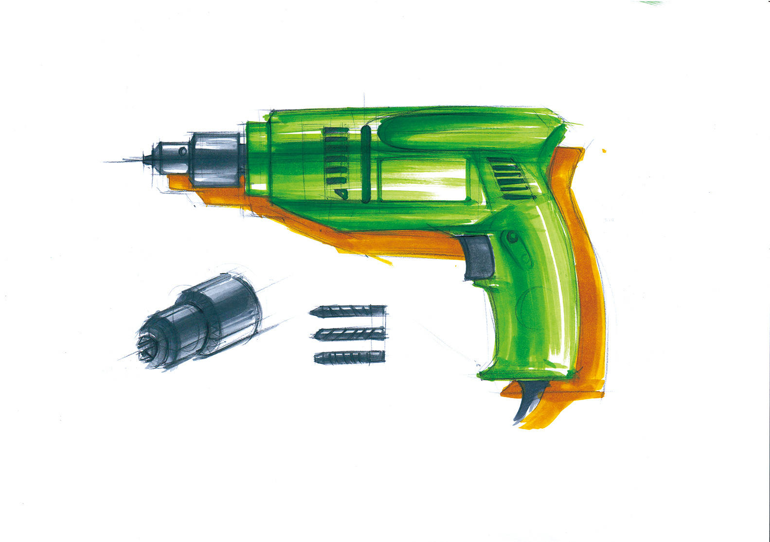 手电钻产品设计手绘马克笔上色步奏