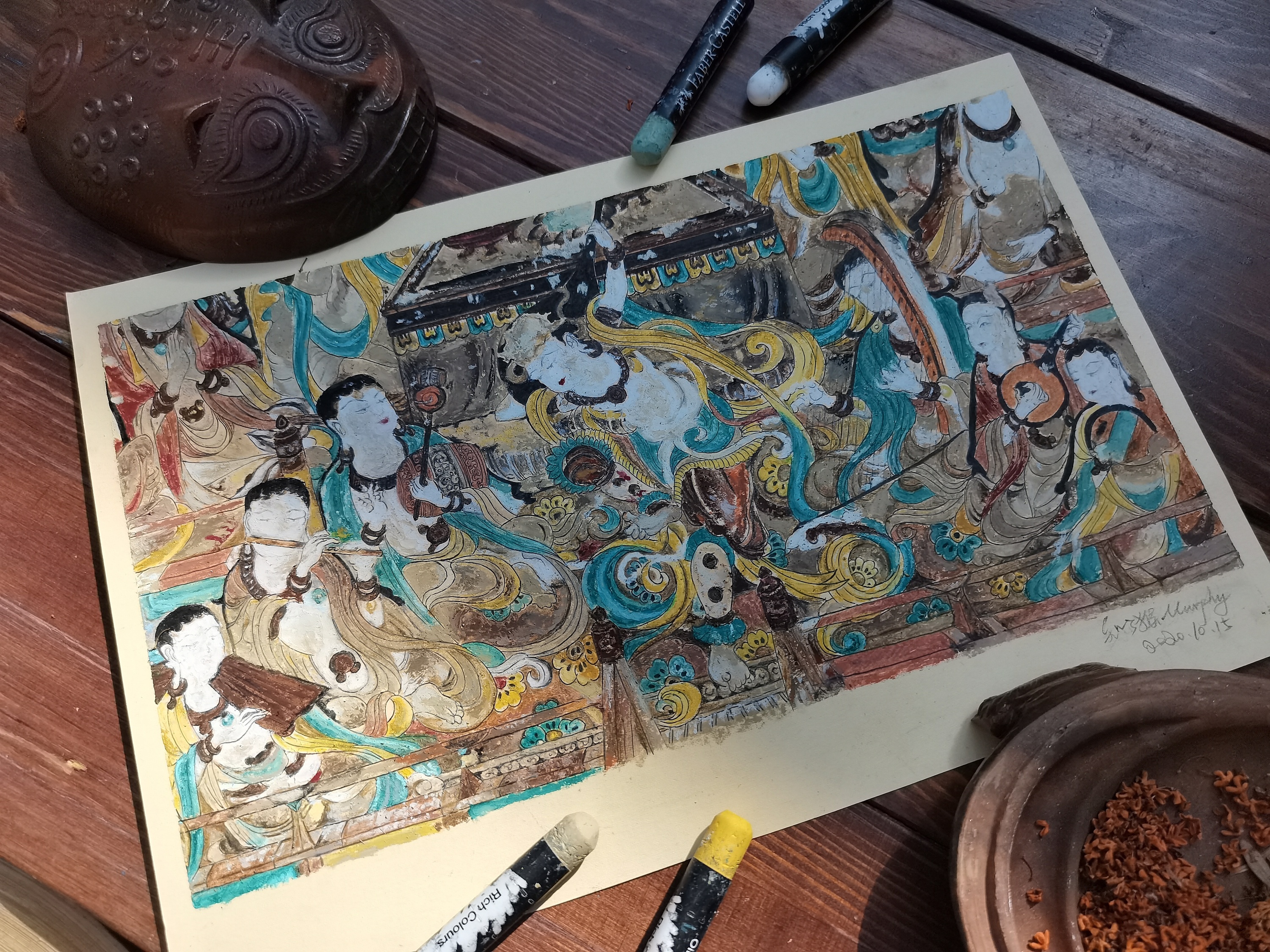 油画棒手绘 敦煌壁画