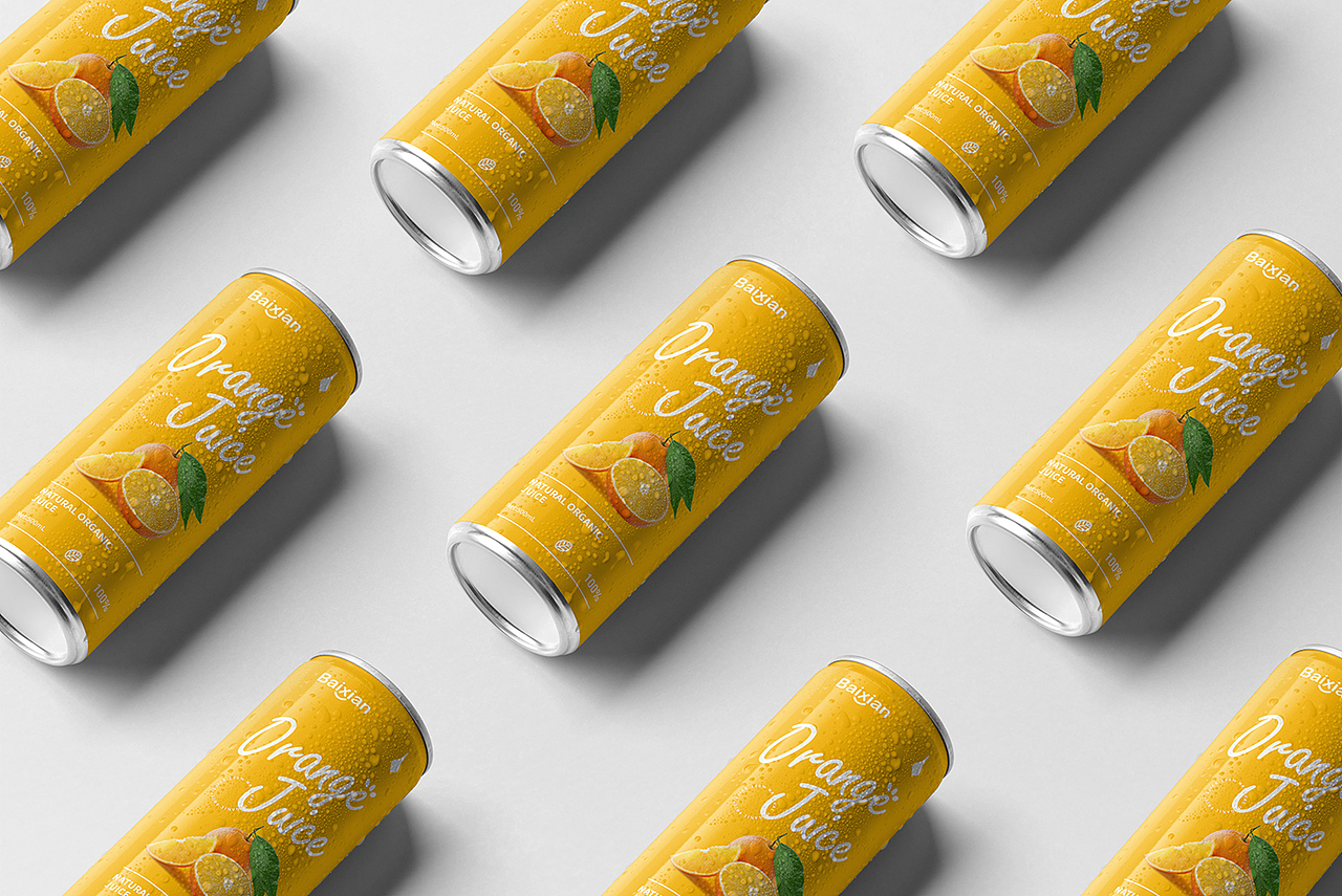 包装设计—BAIXIAN百鲜易拉罐果汁饮料