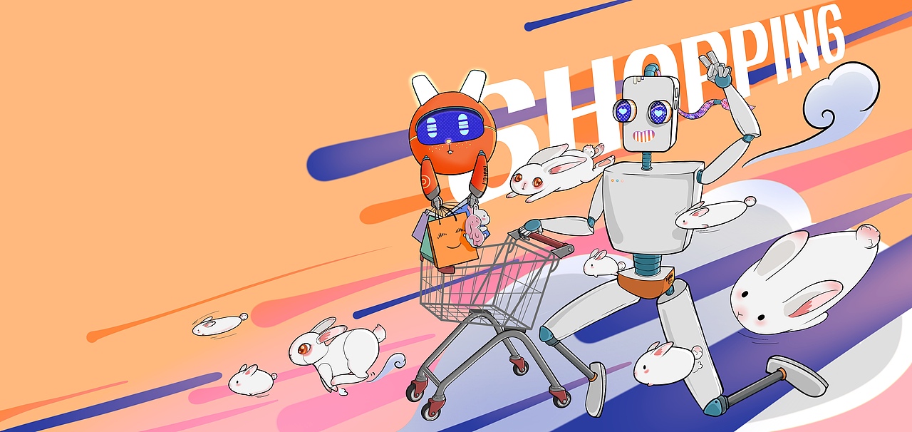 疫情风控在家画插画——购物