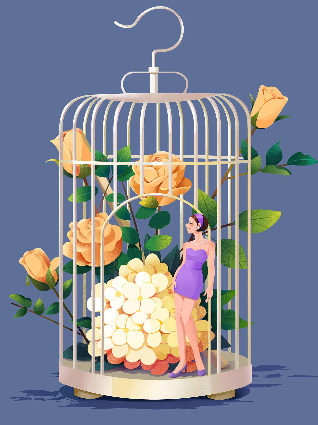 花鸟笼复古女郎|插画|商业插画|小党同志 - 原创作品 - 站酷 (zcool)