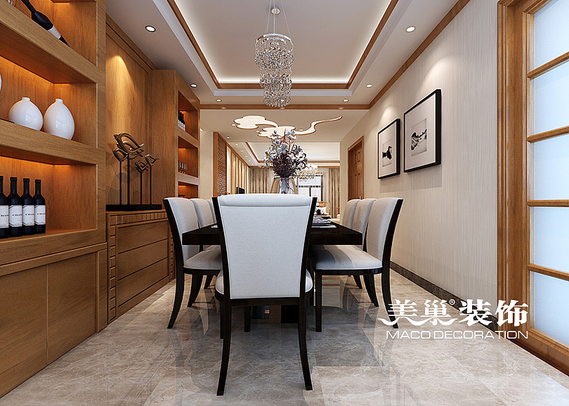 省委党校家属院220平四室两厅新中式装修样板间——餐厅