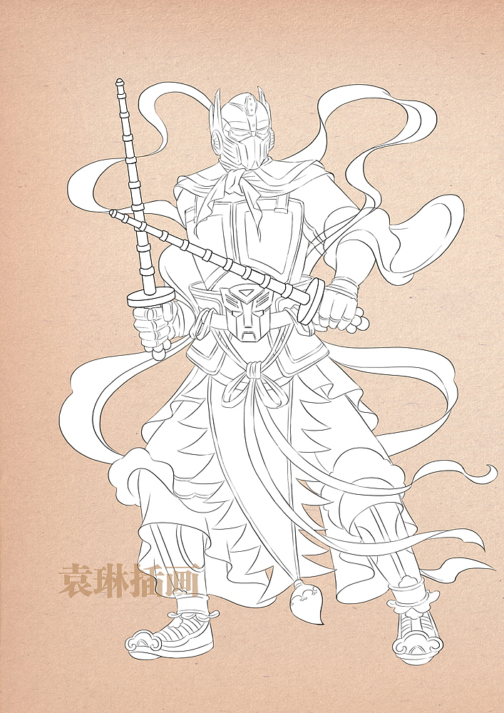 《变形金刚5》中国风插画海报（图ZODQ1MzQ2OTY=） - 商业插画 - 站酷设计师加油子原创素材 - 站酷ZCOOL
