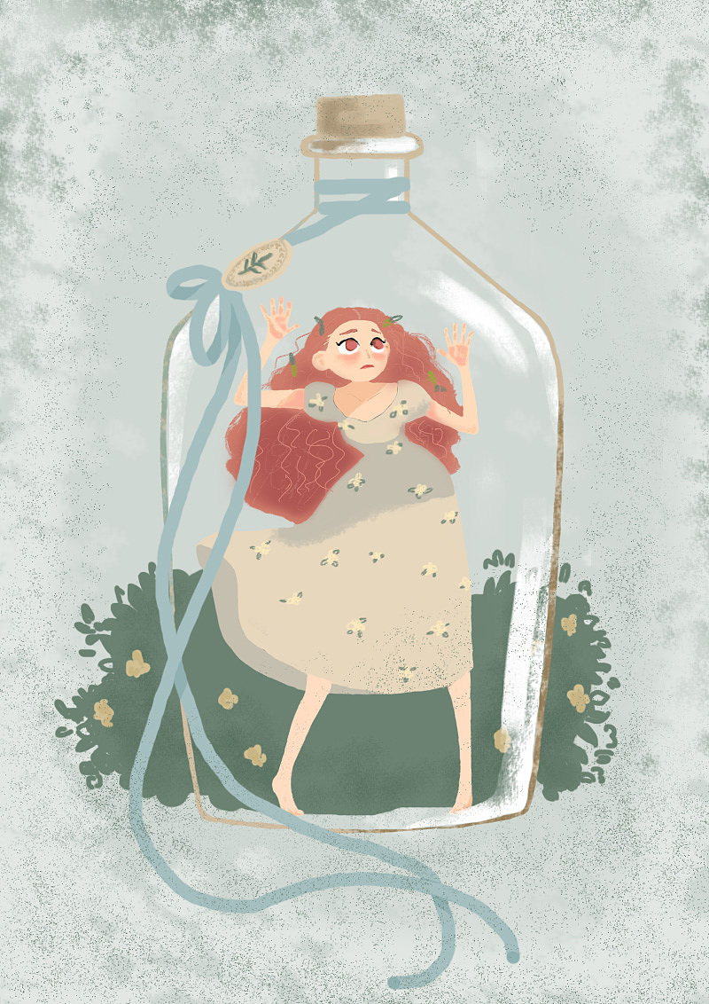 玻璃瓶女孩手绘
