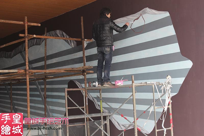 墙面3d画 墙体彩绘 手绘墙 壁画 商业主体3d画制作