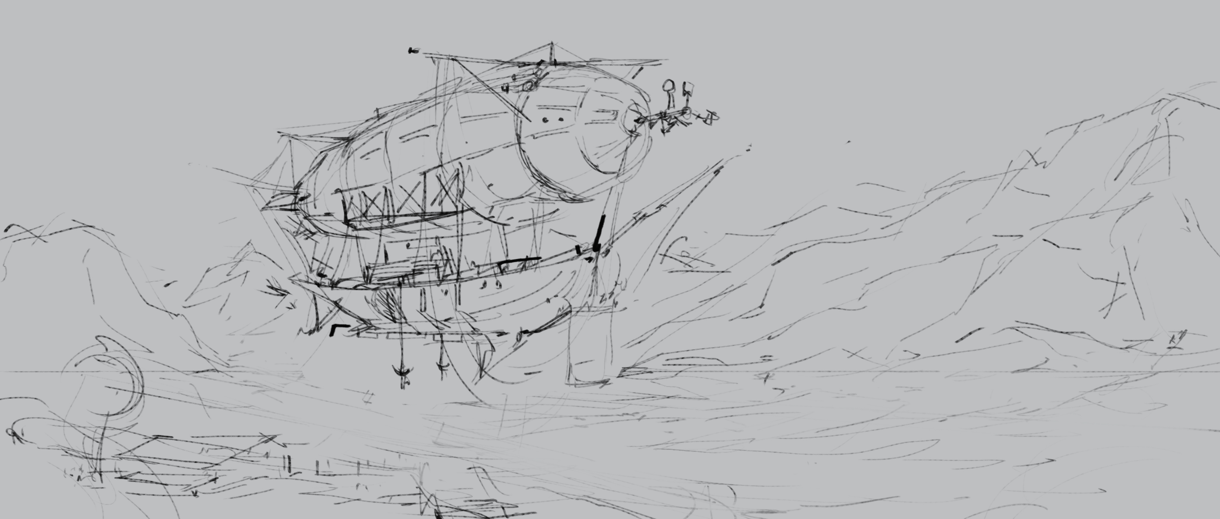 蒸汽朋克飞艇手绘图片