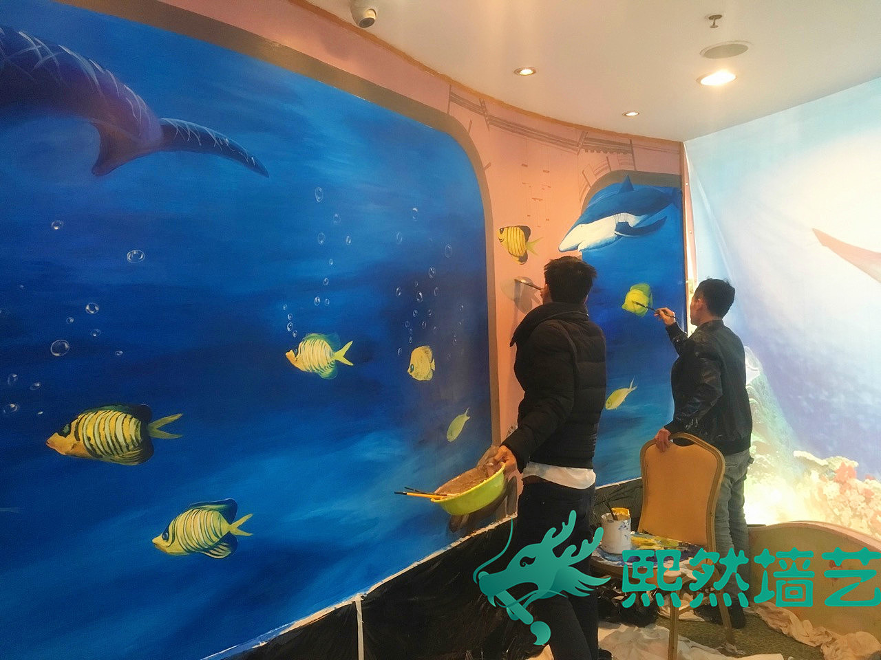 武汉熙然墙艺武汉华美达酒店旋转餐厅3D墙绘壁画设计