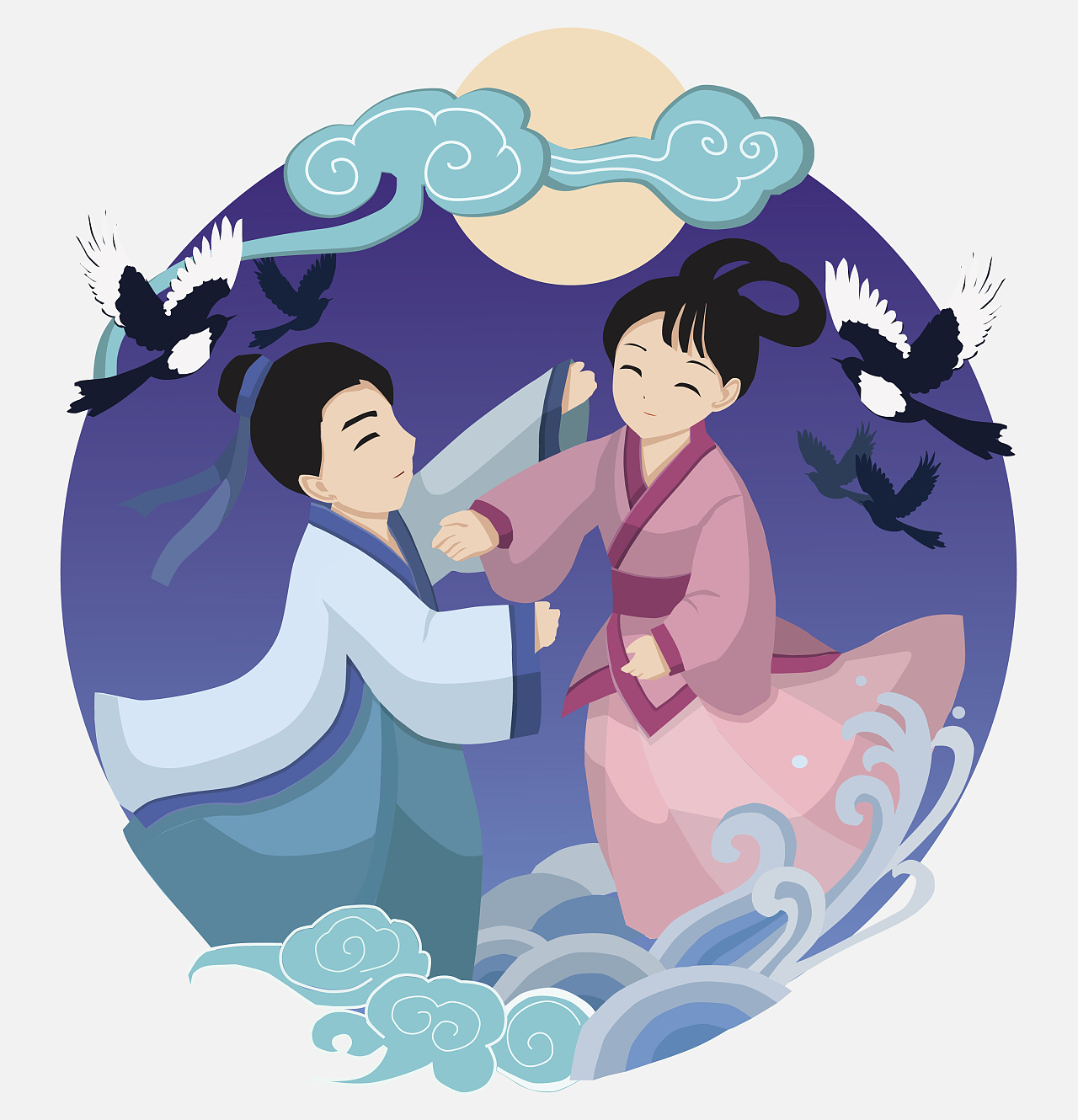 中国传统节日插画设计-七夕