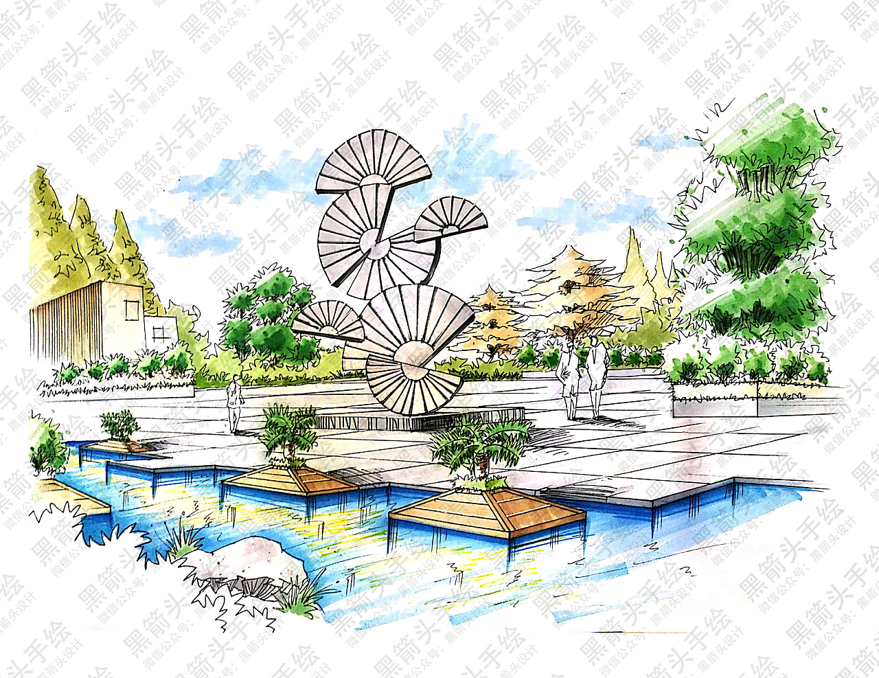 武汉黑箭头手绘·环境设计考研基础手绘作品分享