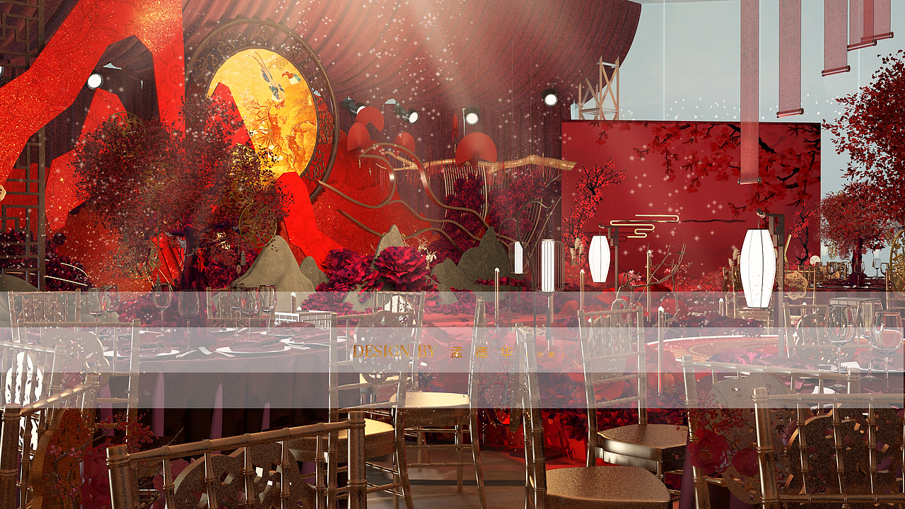 欧式圆厅内红色中式婚礼3d设计图 红色中式婚礼