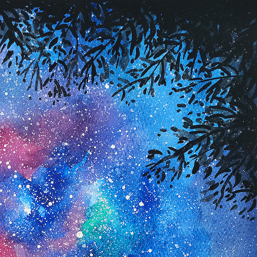《蓝色星空》原创水彩作品