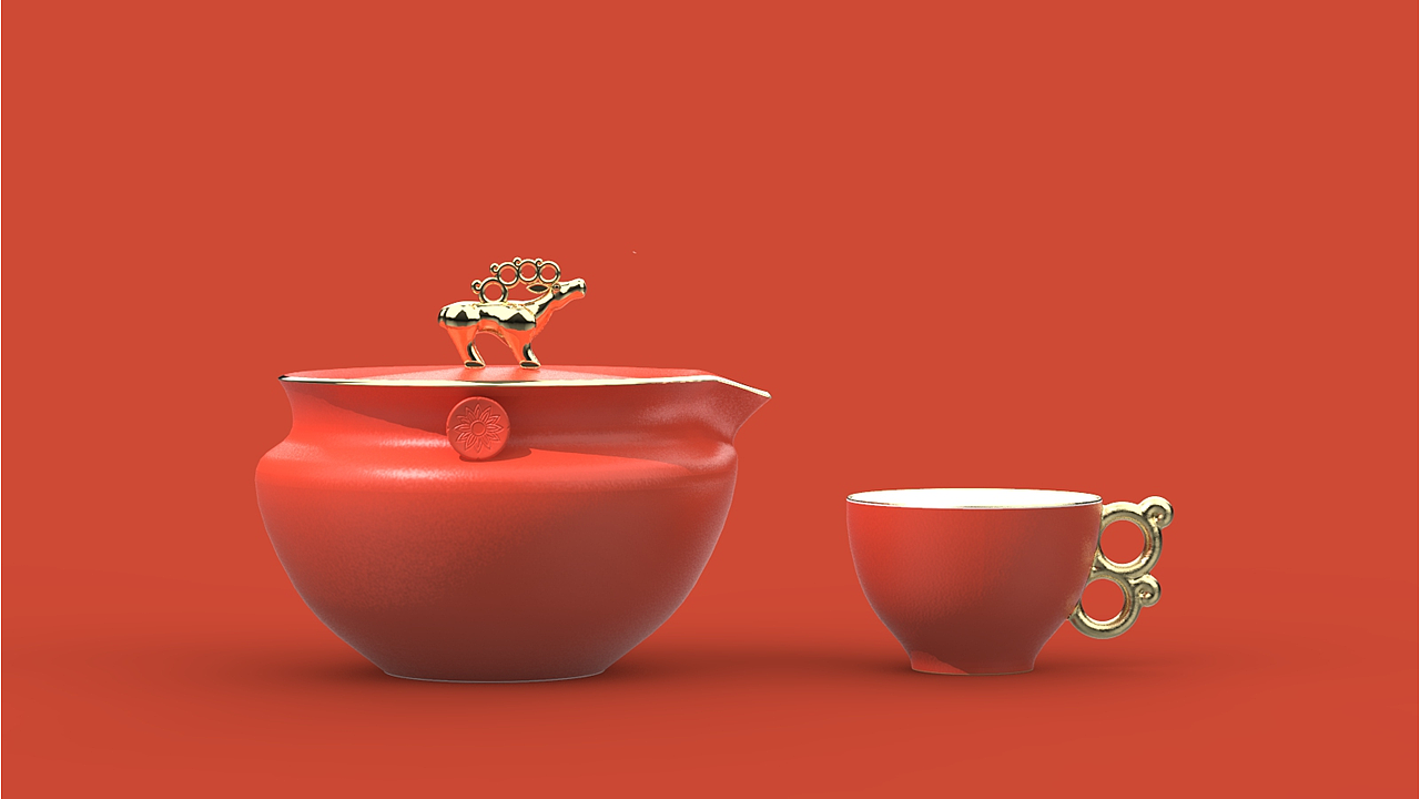 我们将战国铜立鹿与马家窑陶器进行现代化设计处理,与便携茶具产品品类进行结合,杯身把手部分延续铜立鹿设计元素,别致有趣。