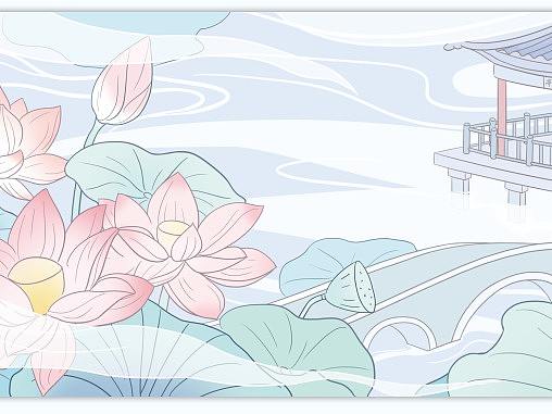 国风包装 插画荷花