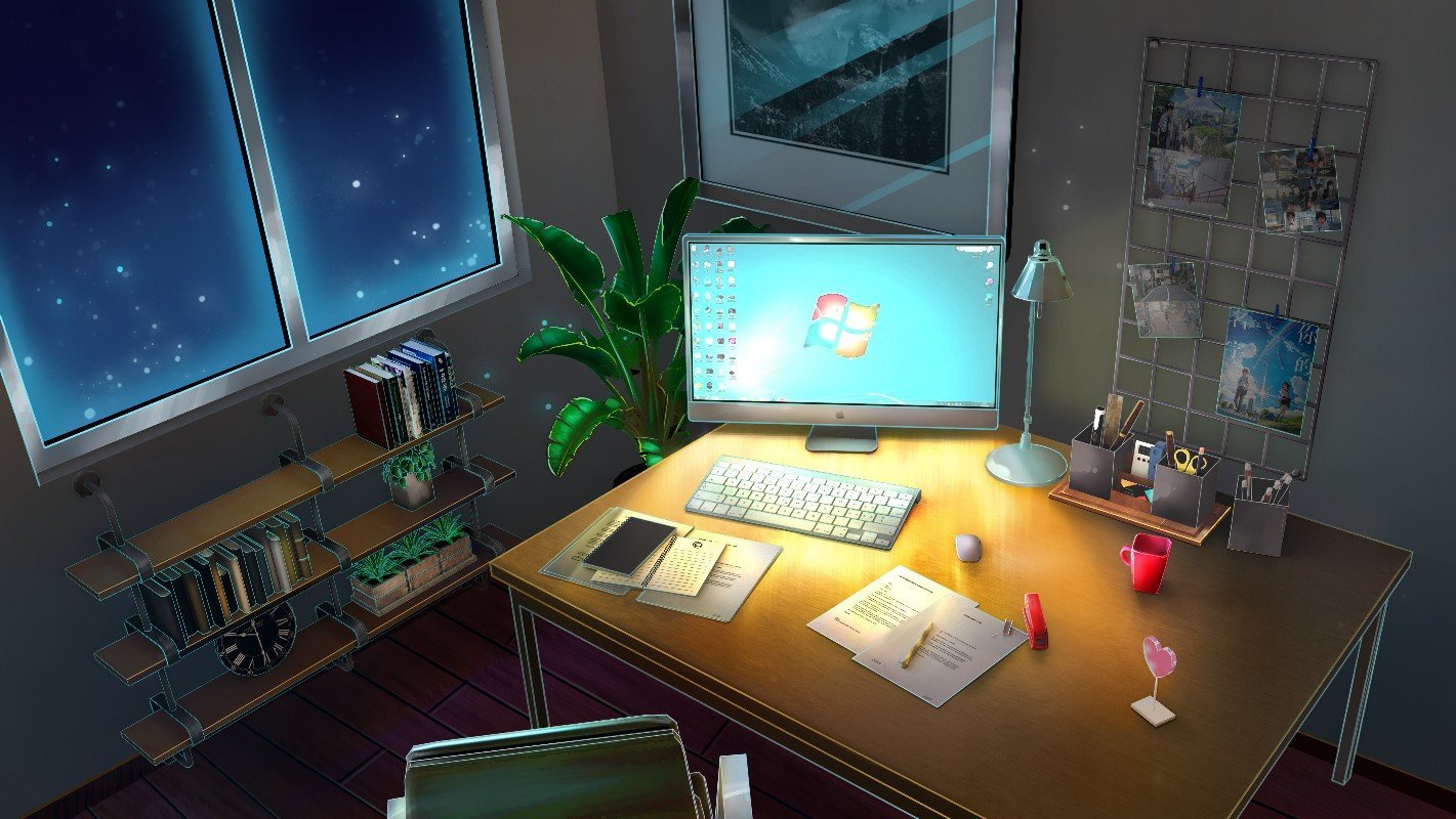 夜晚书房日系场景