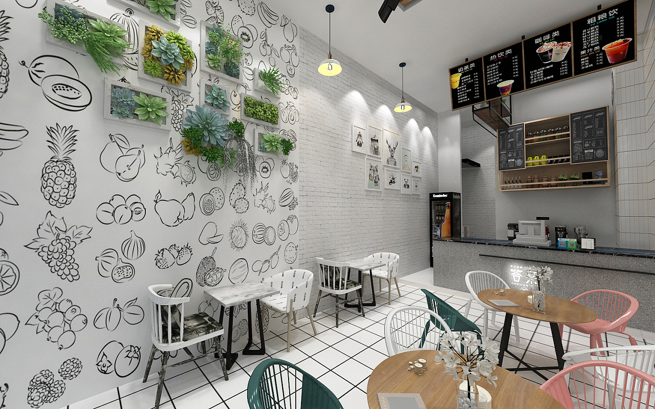 答案奶茶店工装店面设计3d效果图