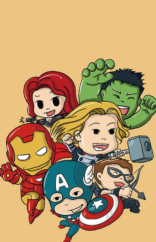 原创作品:复仇者联盟卡通版 手绘卡通超级英雄 钢铁侠 美国队长 雷神