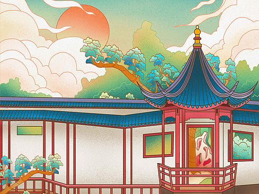 古风建筑荷花园林（个人主页-ZNDU5MTEwOTY=） - 艺术插画 - 站酷设计师Ayo会玉原创素材 - 站酷ZCOOL
