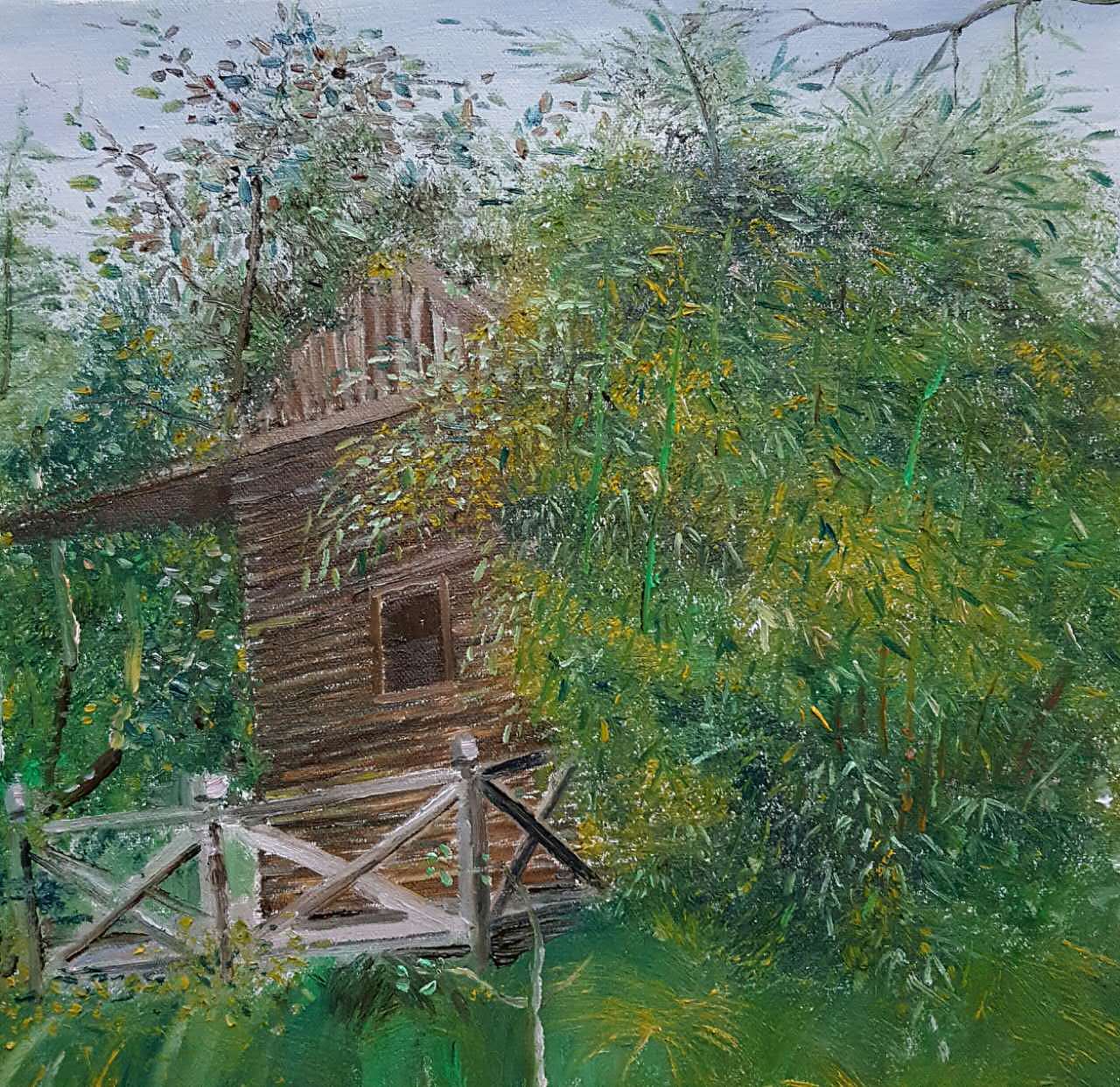 油画《竹林小屋》局部  作者:果酱女王-俞果