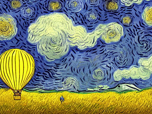 #AI创作实验室#草原，天空，云朵，梦幻，热气球
