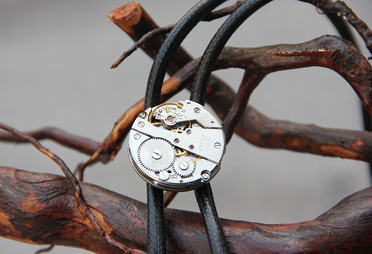 原创设计手工bolo tie小众蒸汽朋克机械表芯波洛绳领带