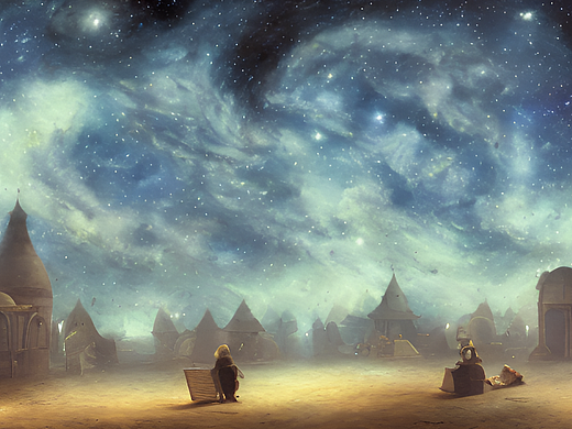 #站酷梦笔#摆地摊,在星空中,发光,星空中有星河