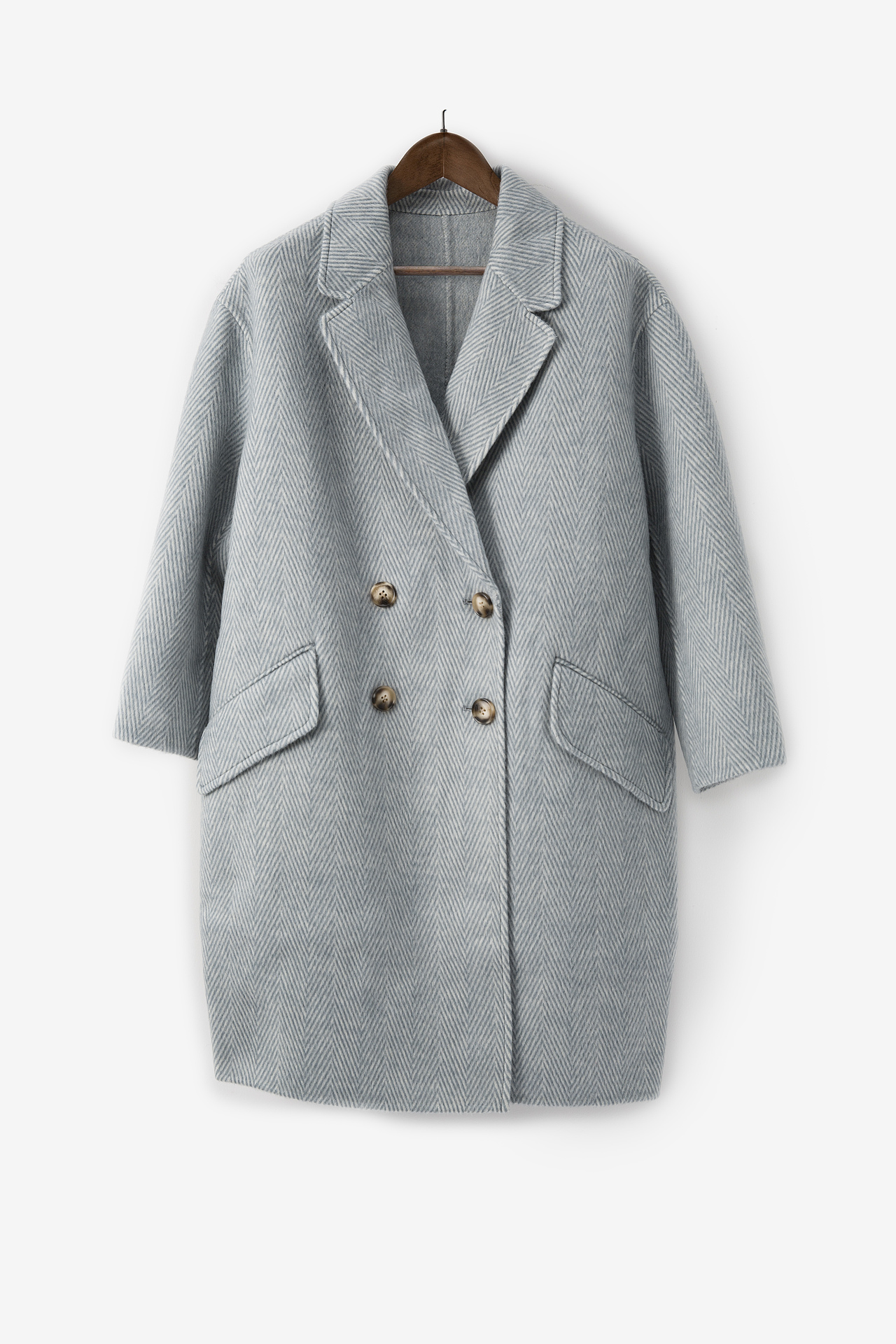 天使蓝大衣呢子大衣女