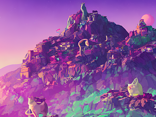 #AI创作实验室#紫罗兰色天空下坐落着土豆山，上面坐着