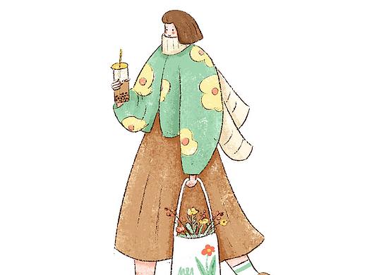 线条扁平女孩