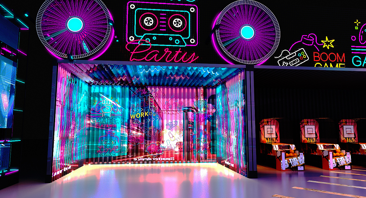 塞班朋克主题失重街区快闪路演设计3D效果图