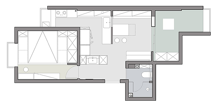 拆除了厨房与客厅之间的隔断墙,并将客厅空间一分为二打造成儿童房,完美的实现一家人的居住需求。
1.客厅+餐厅+琴房进行合并打造多功能,完成空间多样化利用。既满足了一家人的功能性需求,又不会让空间产生压抑感。<br>2.儿童房采用地台的形式,满足业主的储物需求量。长虹玻璃移门作为隔断,保证了空间良好的采光性。<br>3.通过拆除厨房隔断墙,对空间进行了重新规划。增加了家政柜和洗漱区,不仅解决了卫生间干湿分离的问题,也提升了空间实用性和利用率。<br>