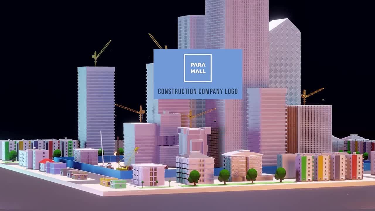 AE模板 | 3D城市独特设计塔式起重机建筑公司标志LOGO