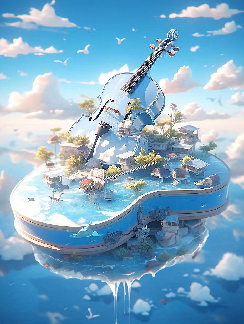 AI绘画《天空中的小提琴》