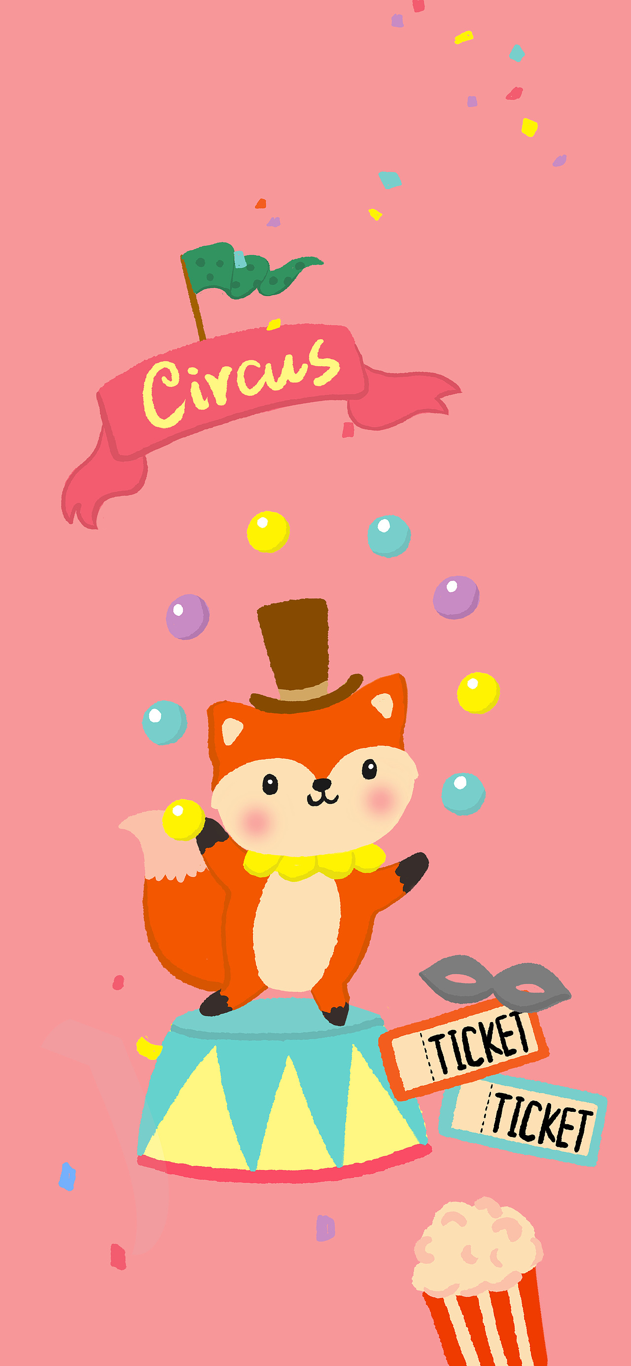 小动物马戏团主题-手机壁纸-简笔画小兔狐狸大象