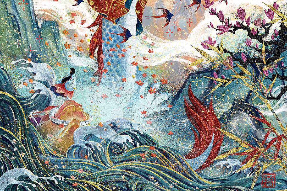 后来歇了好几天,看莲羊大大的视频,接着就看也不看之前的小色稿,直接动笔了。。。心想,管他呢!画就完了呗,反正第一次练习。