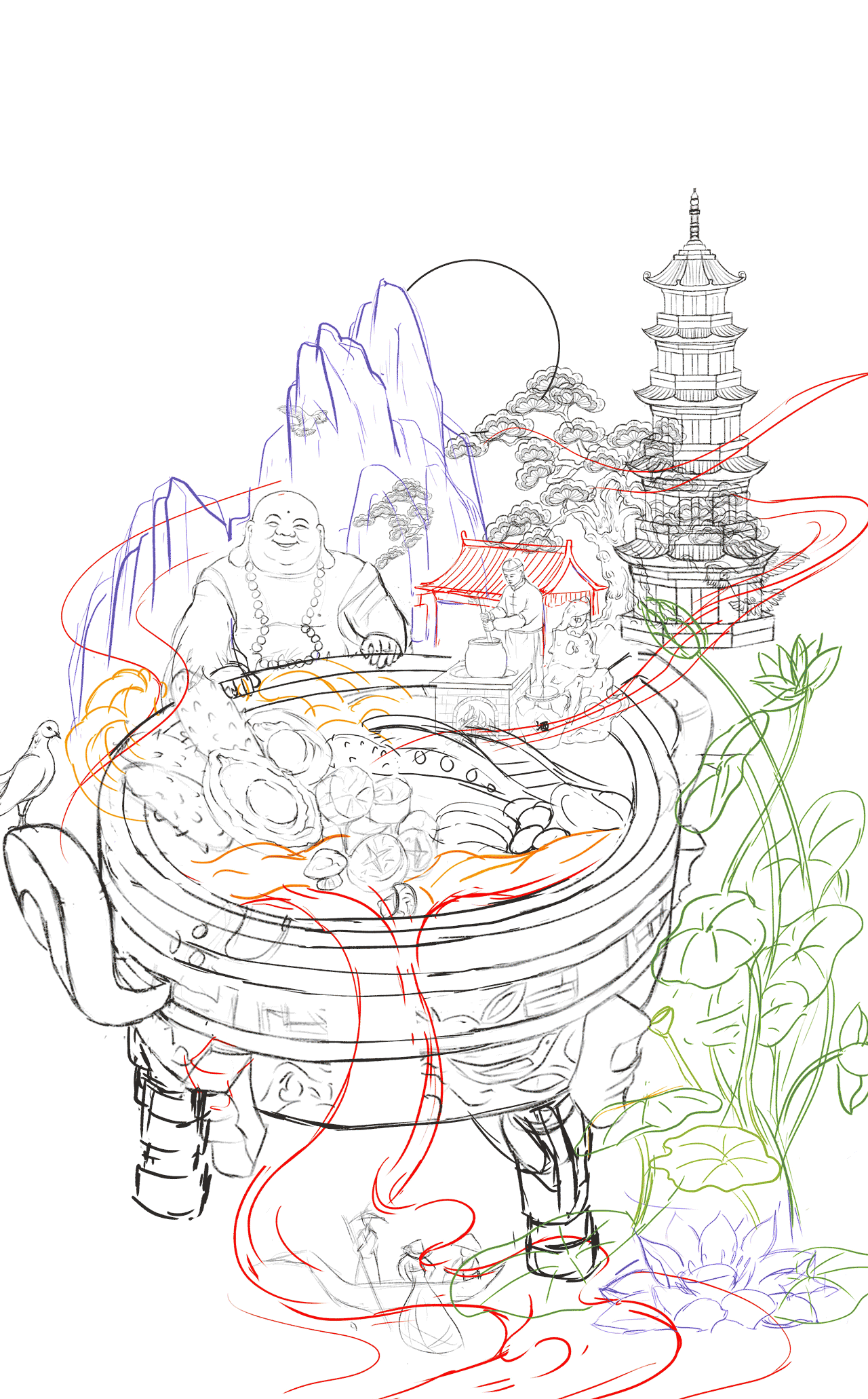 国潮美食插画|佛跳墙|国风插画 包装设计