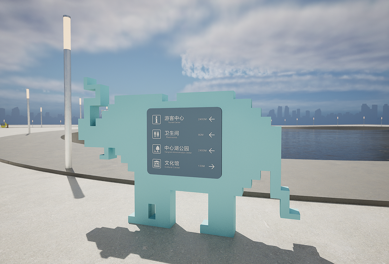 卡通动物像素风导视牌—ue5渲染