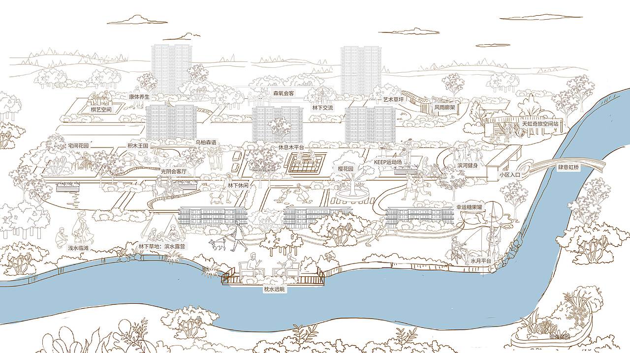 地產(chǎn)插畫-天虹·名廬園林生活（圖ZMzcwNjE3NzYw） - 商業(yè)插畫 - 站酷設(shè)計(jì)師左肩有只鬼原創(chuàng)素材 - 站酷ZCOOL